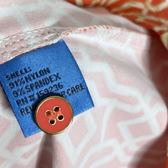 J.McLaughlin Orange Geometric Print Button Front Stretch Top Small Preppy